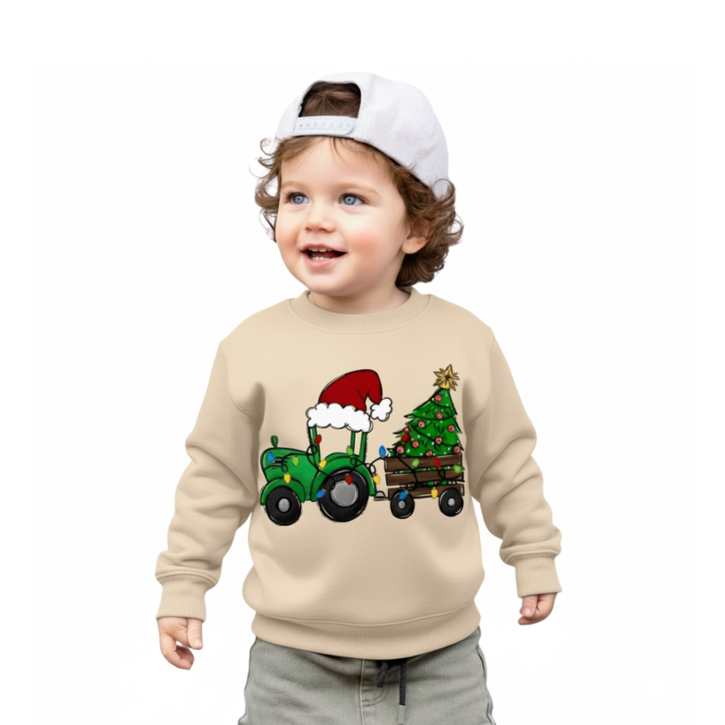 Winter  Sweatshirt With Tractor Christmas Tree Print For Boys