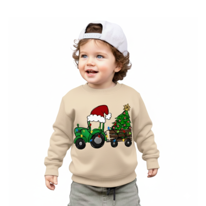 Winter  Sweatshirt With Tractor Christmas Tree Print For Boys