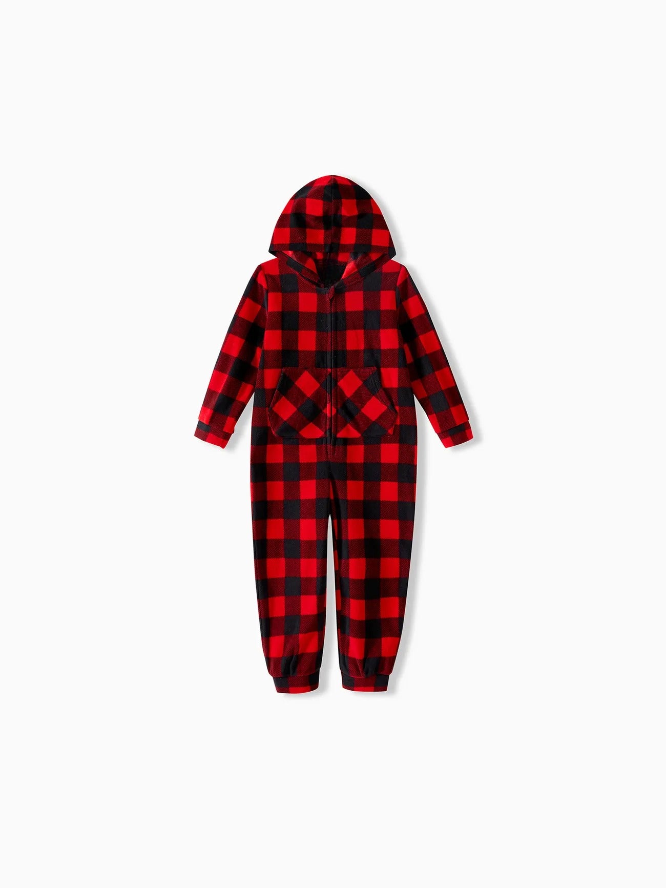 Family Matching Plaid Zipper Hooded Pajamas Set Kids