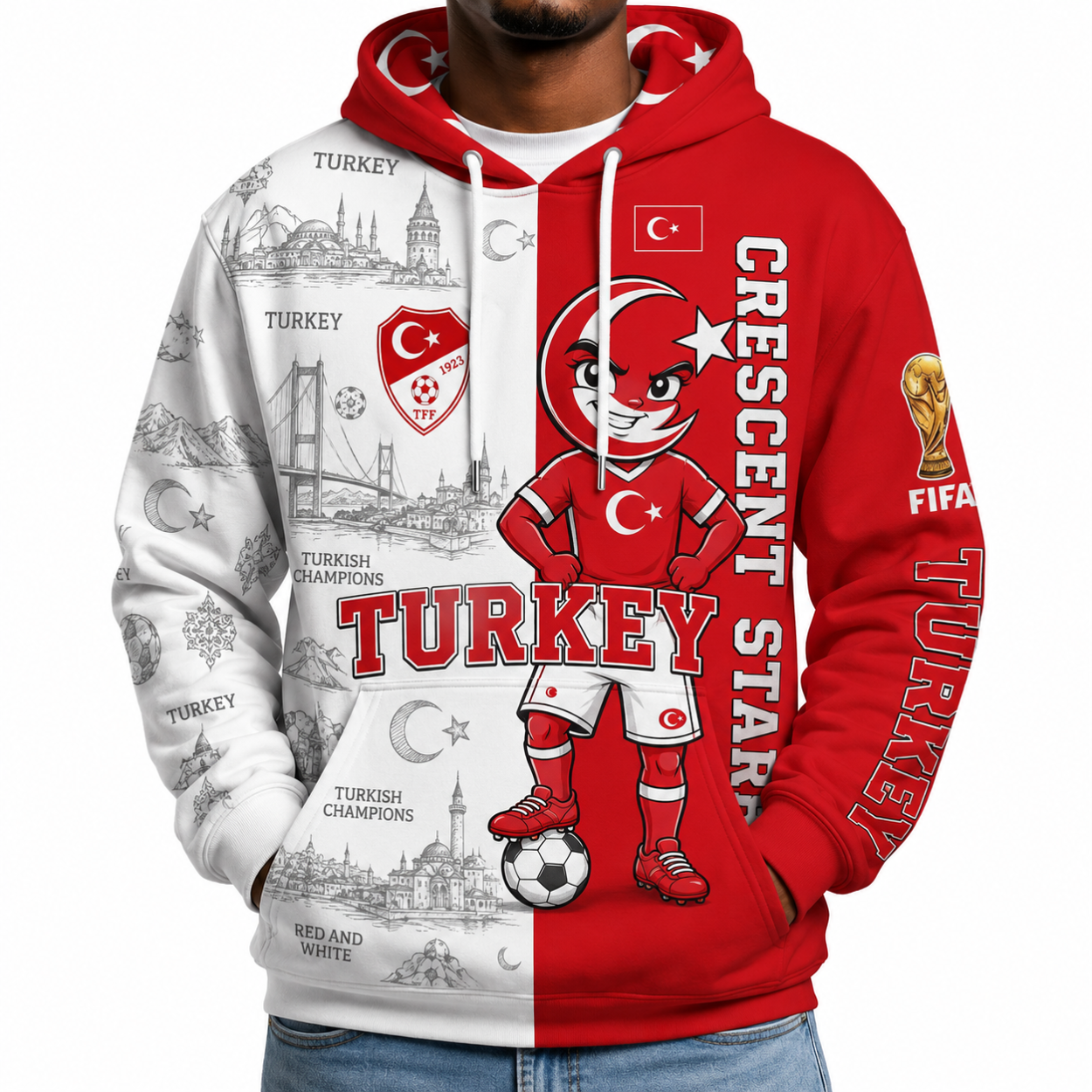 FIFA 2026 Turkey Football Themed All Over Printed Hoodie