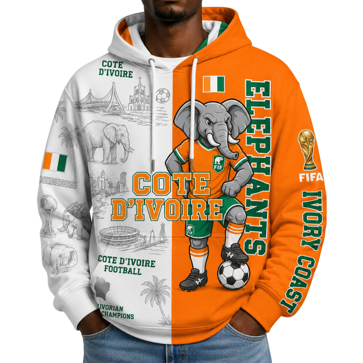 FIFA 2026 Côte d'Ivoire Football Themed All Over Printed Hoodie