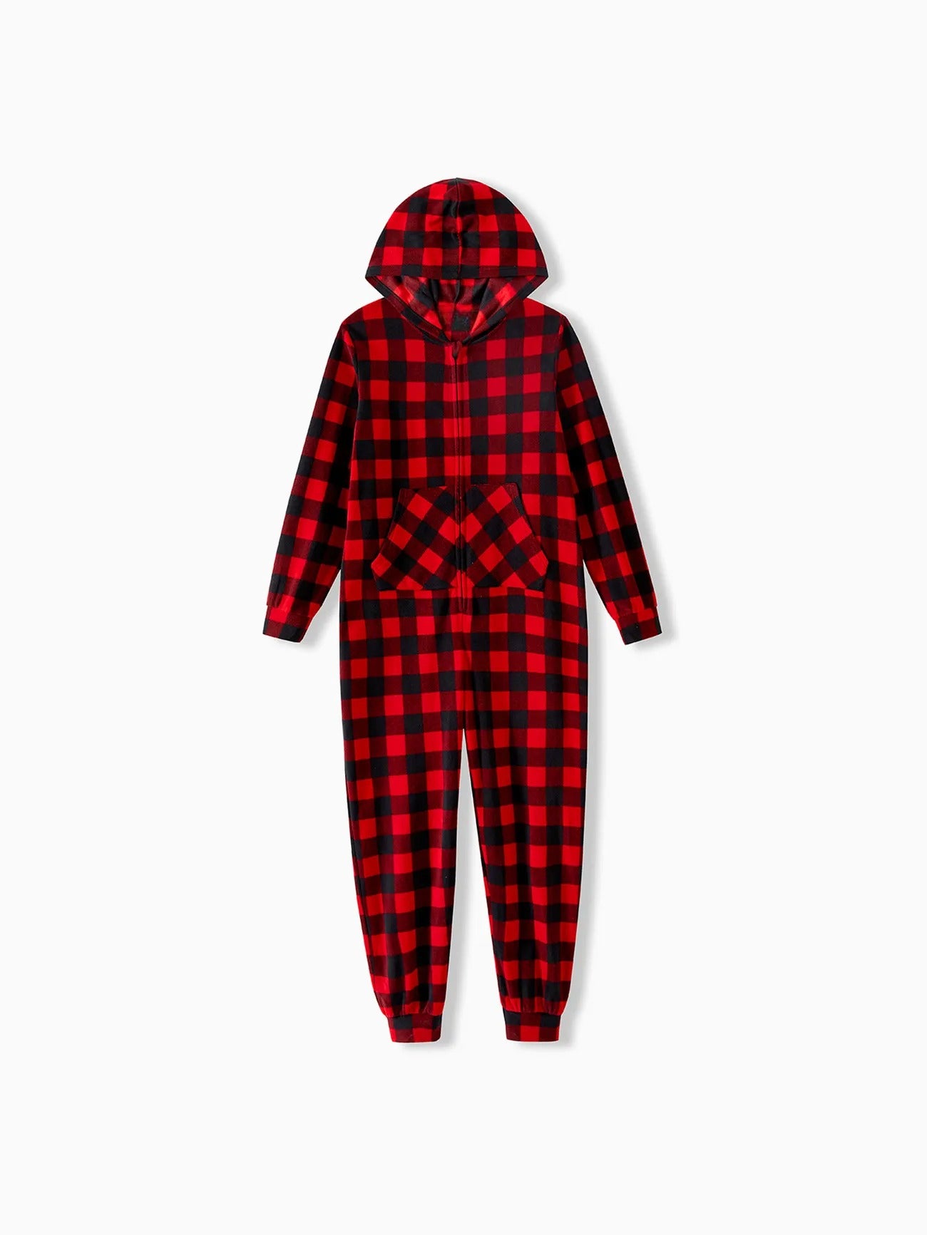 Family Matching Plaid Zipper Hooded Pajamas Set Women