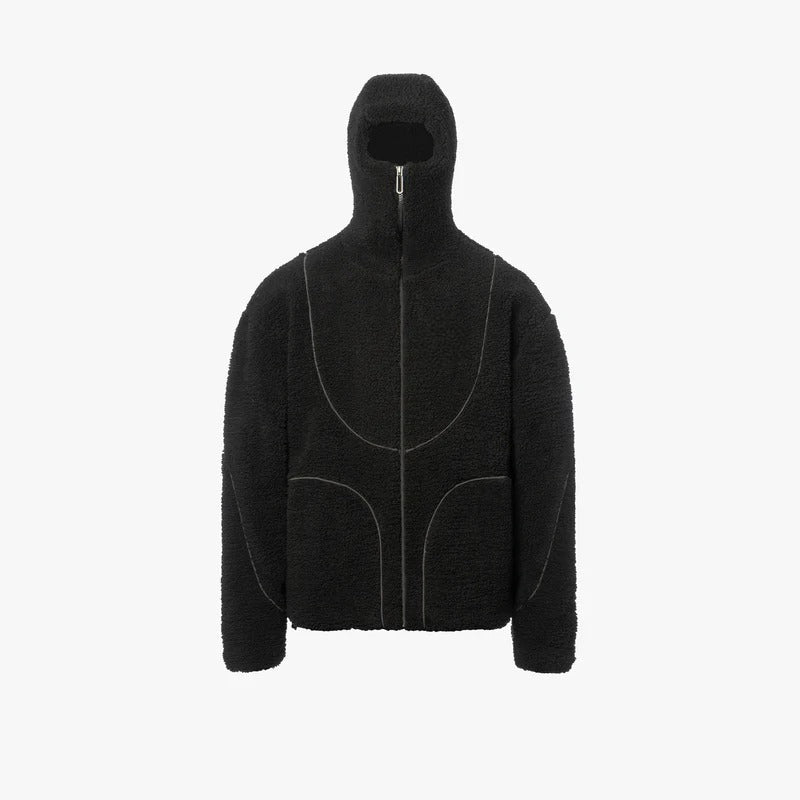 Modern Hooded Zip Up Jacket With Cozy Design Black