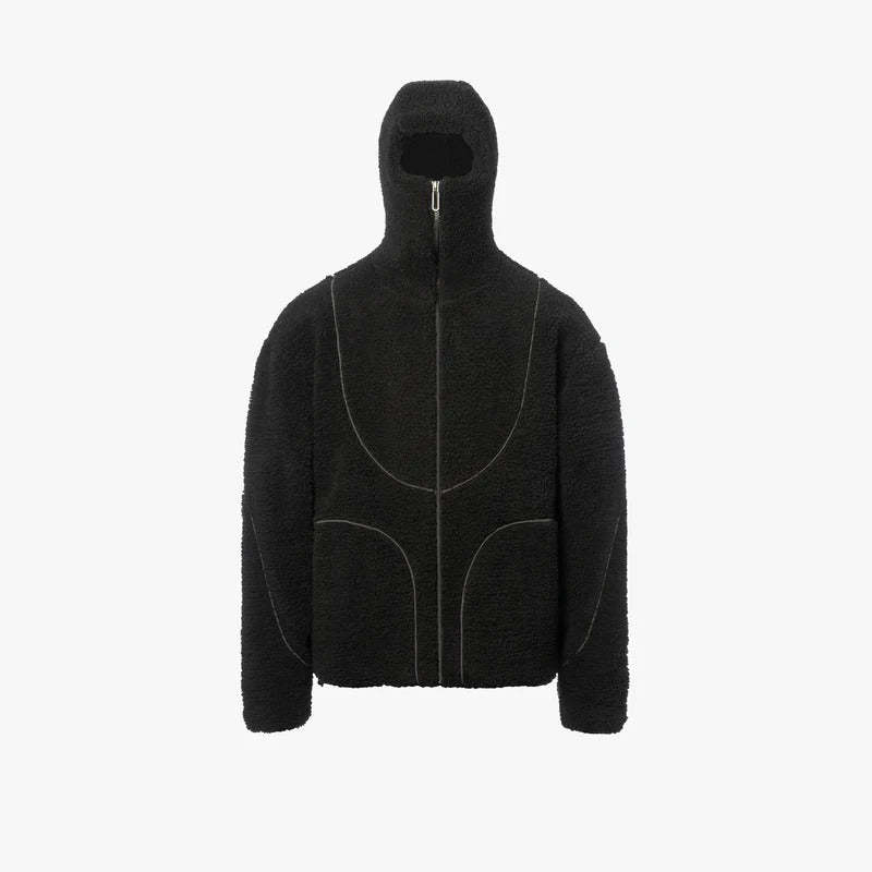 Modern Hooded Zip Up Jacket With Cozy Design Black