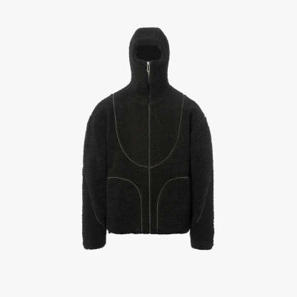 Modern Hooded Zip Up Jacket With Cozy Design Black
