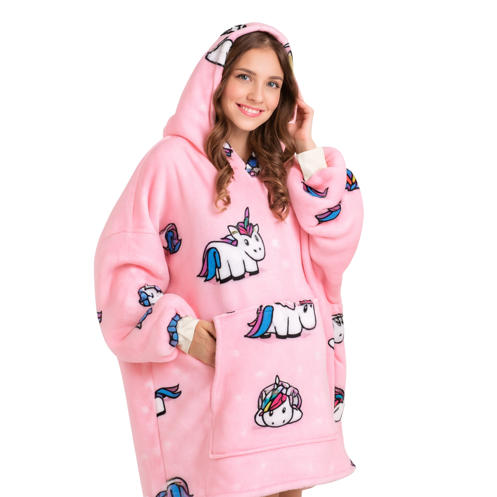 Unicorn Printed Oversized Wearable Fleece Hoodie Blanket