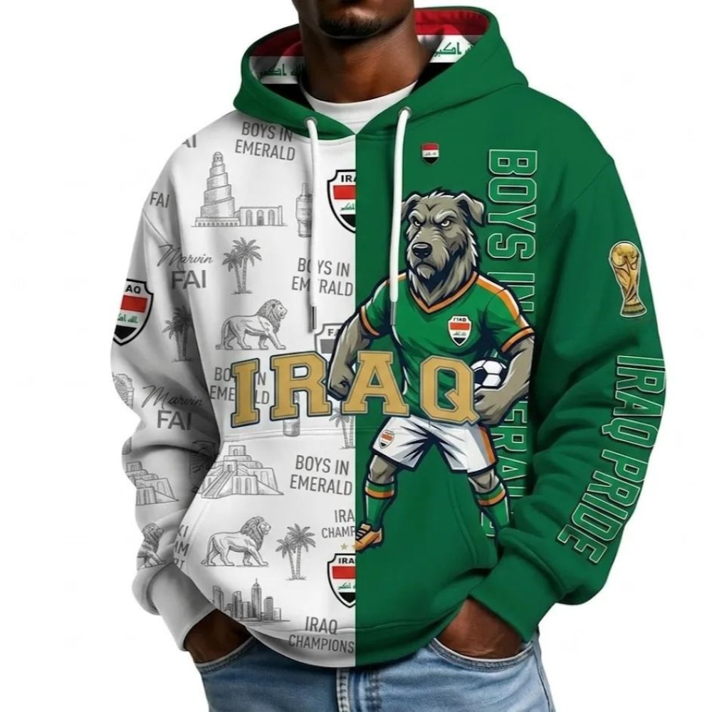 Iraq Football Themed All Over Printed Hoodie