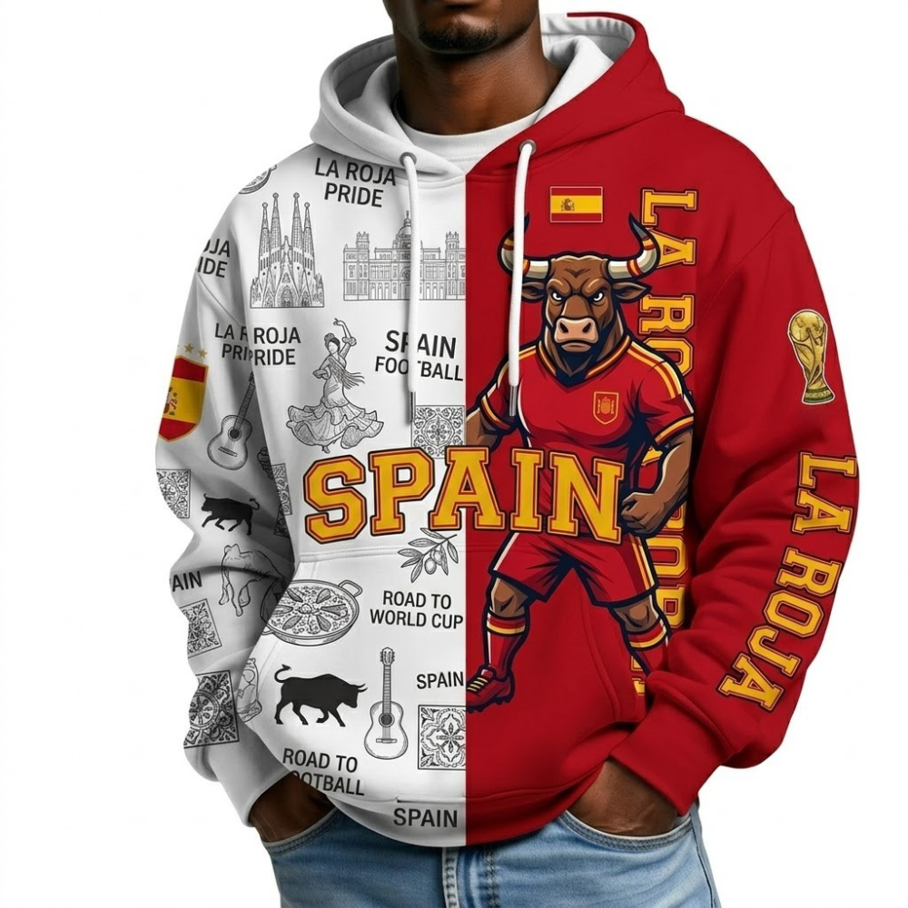 Spain Football Themed All Over Printed Hoodie