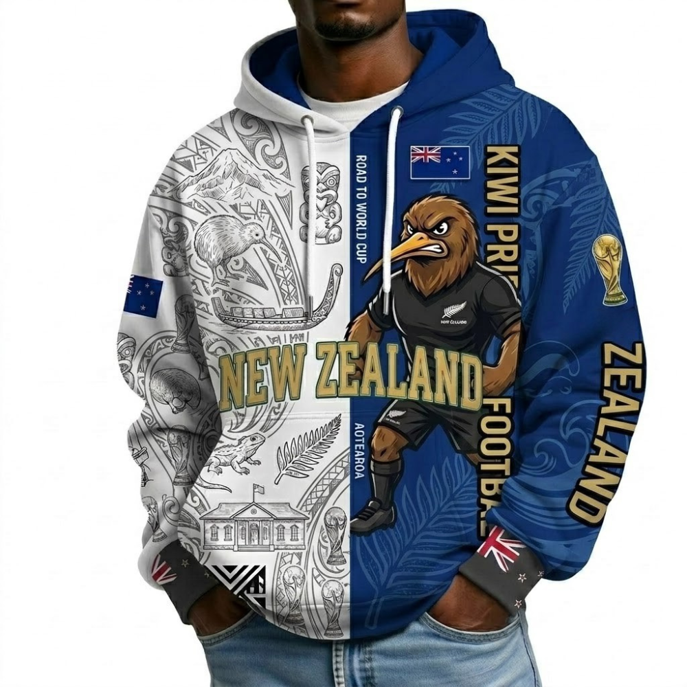 Zealand Football Themed All Over Printed Hoodie