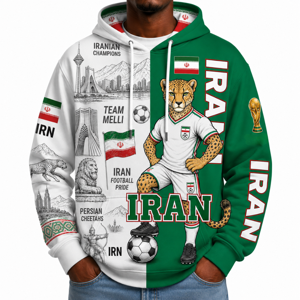 Iran Football Themed All Over Printed Hoodie