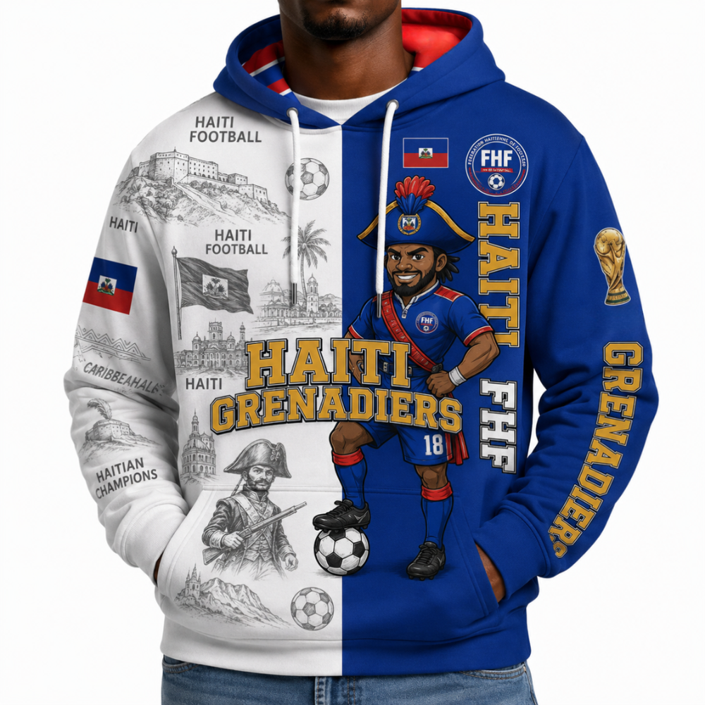 Haiti Football Themed All Over Printed Hoodie