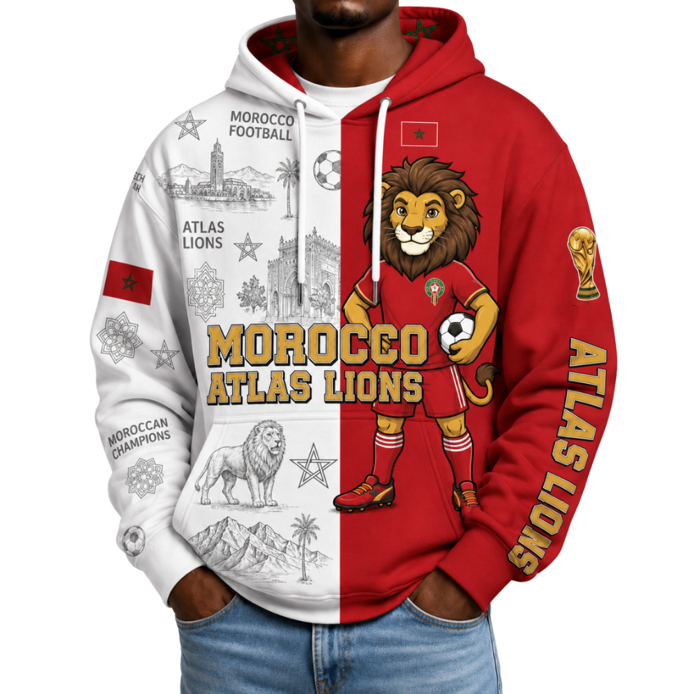 Morocco Football Themed All Over Printed Hoodie