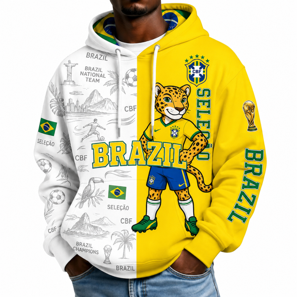 Brazil Football Themed All Over Printed Hoodie
