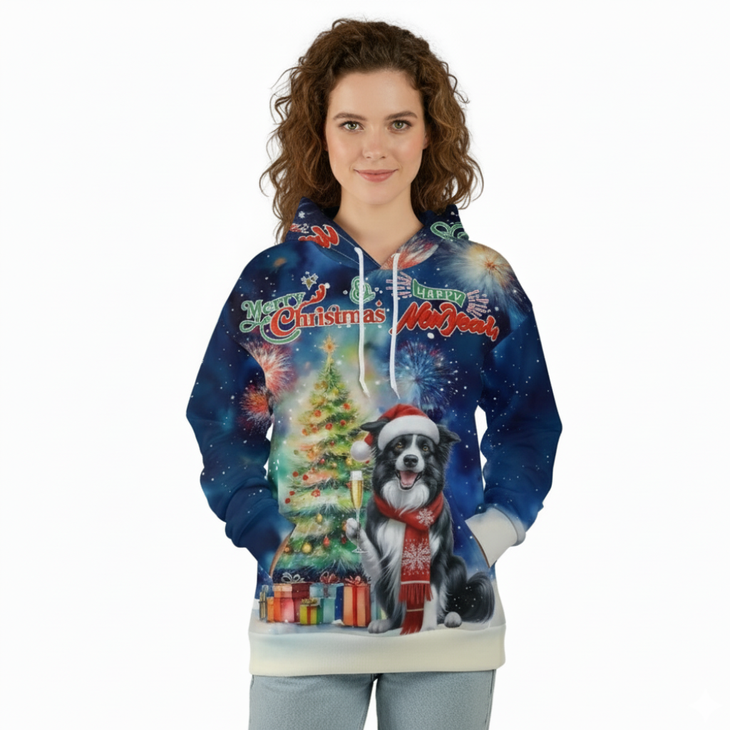 Allover Christmas Dog Print Hoodie