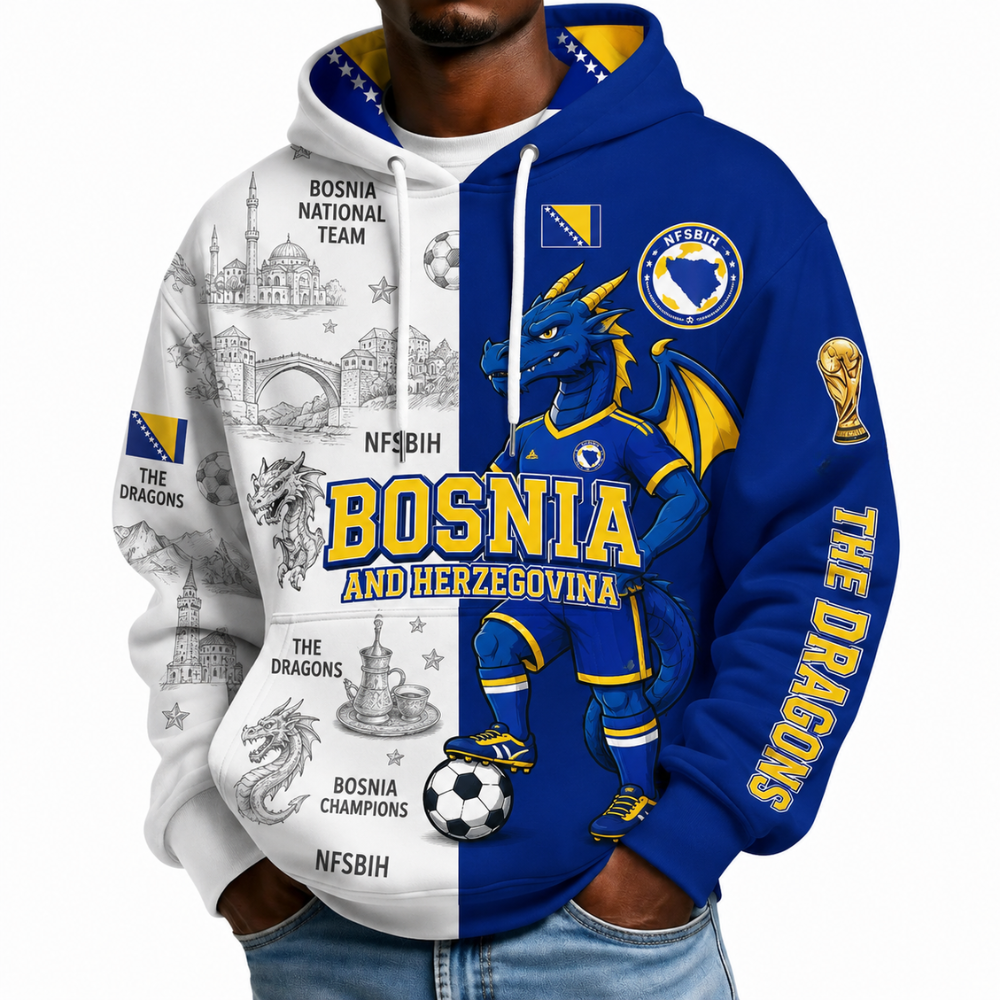 Bosnia And Herzegovina Football Themed All Over Printed Hoodie