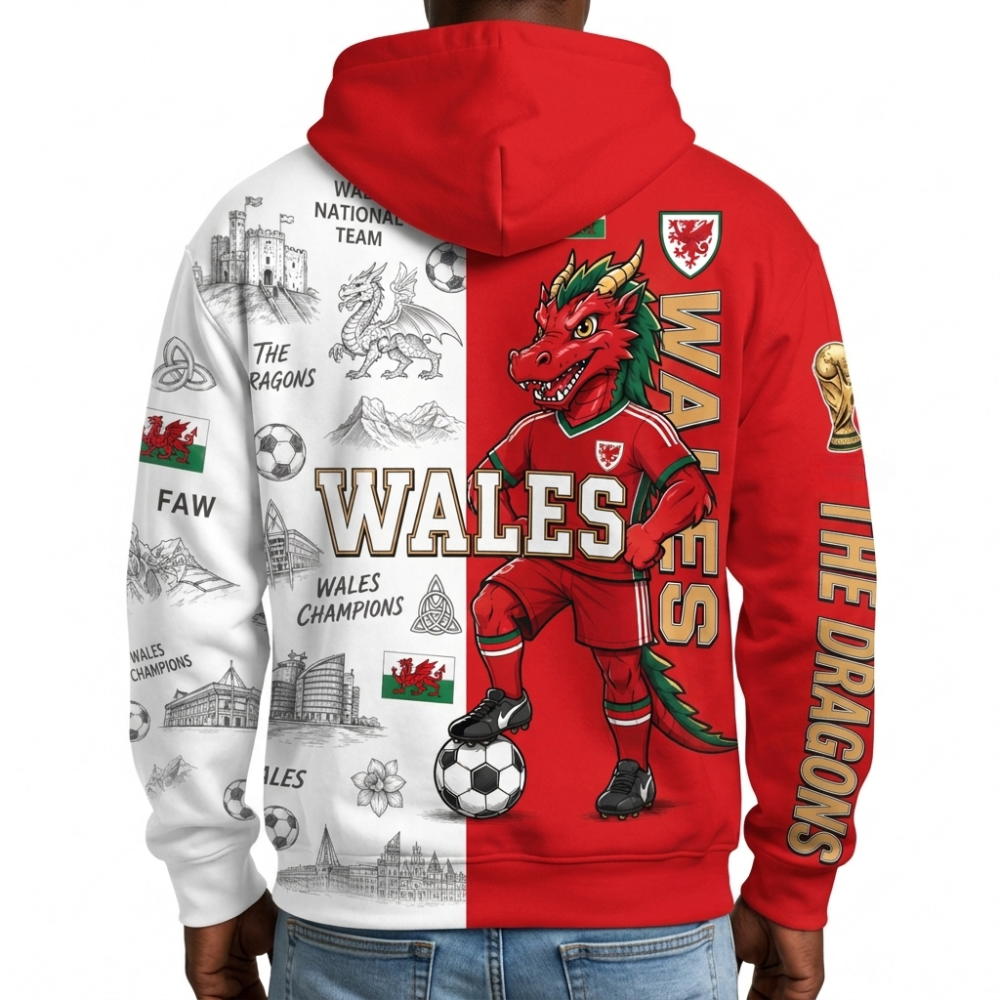 Wales Football Themed All Over Printed Hoodie