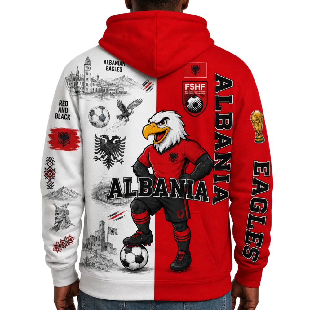 Albania Football Themed All Over Printed Hoodie
