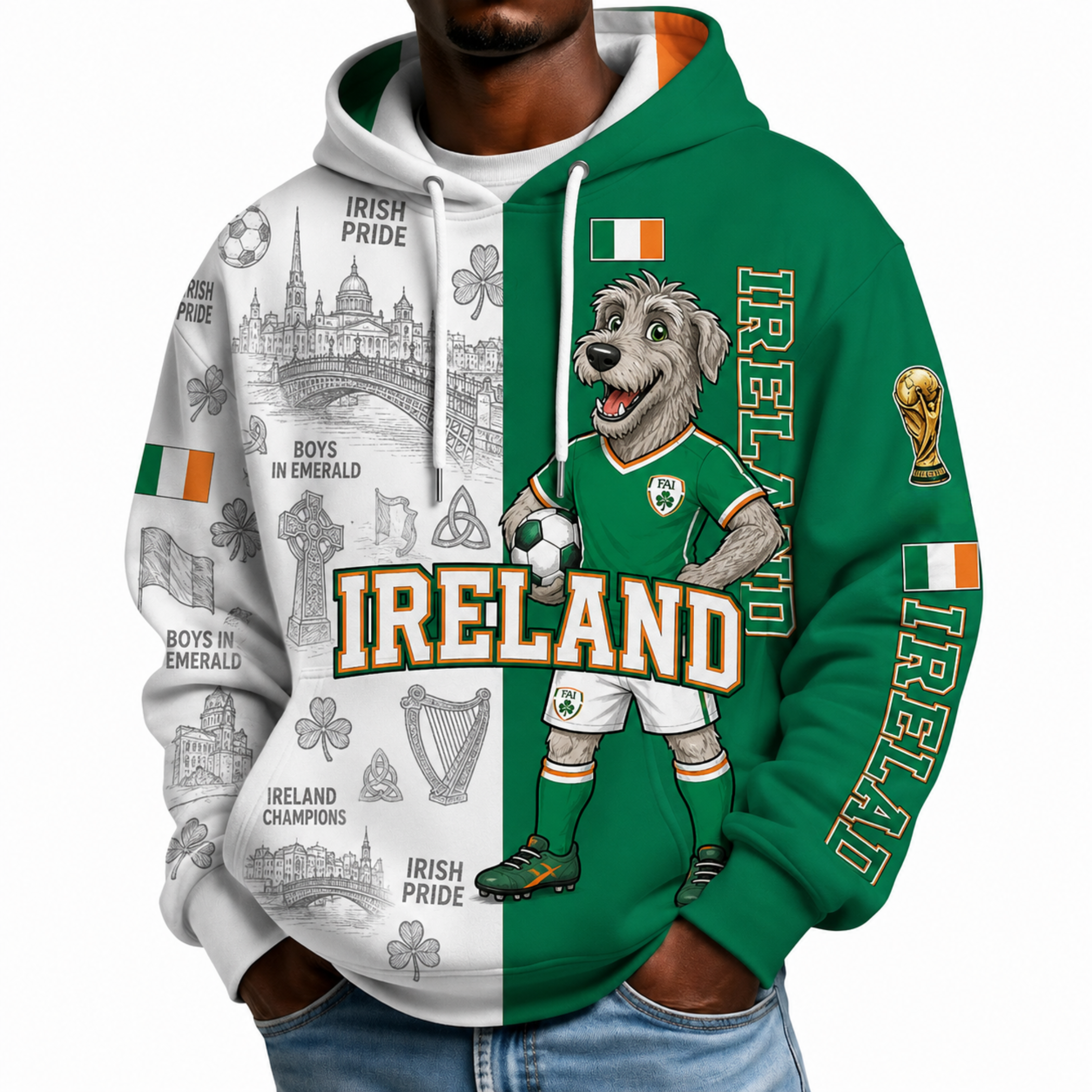 Ireland Football Themed All Over Printed Hoodie