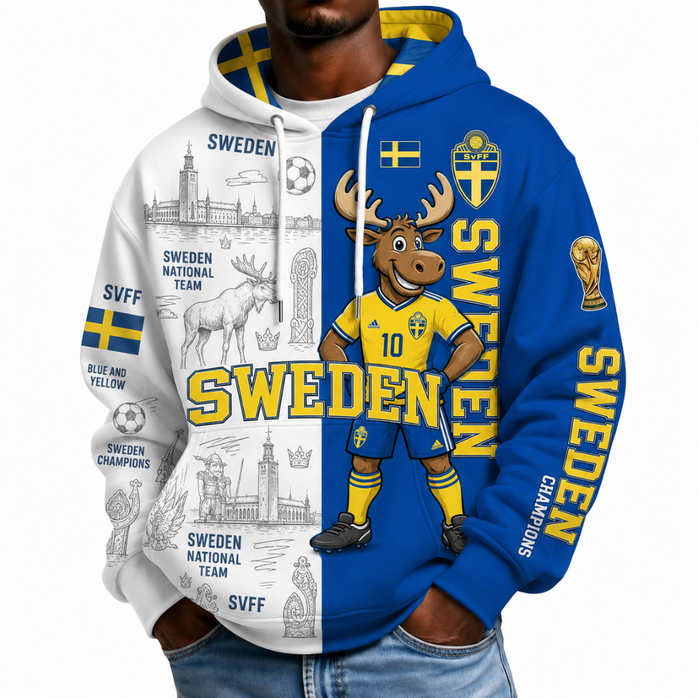 Sweden Football Themed All Over Printed Hoodie