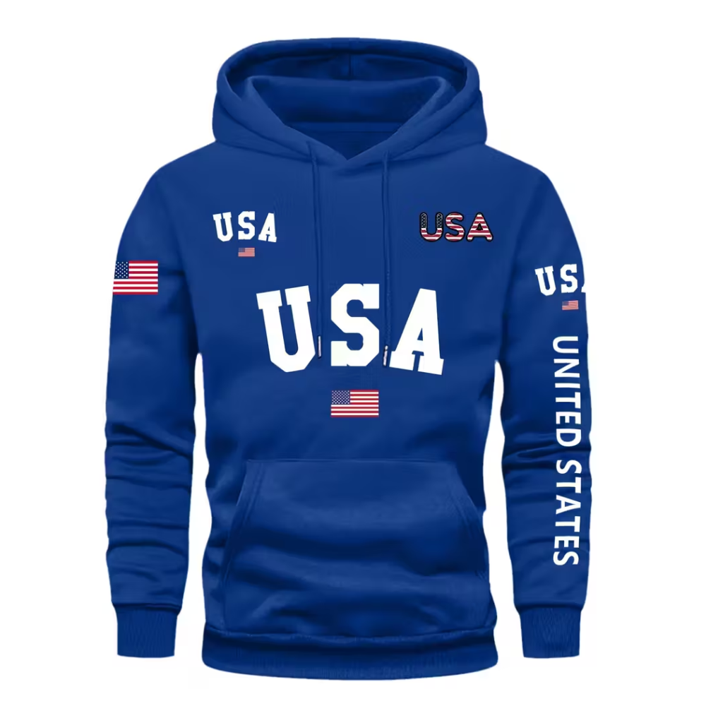 Men USA Flag Hoodie Casual Long Sleeve Pullover With Drawstring