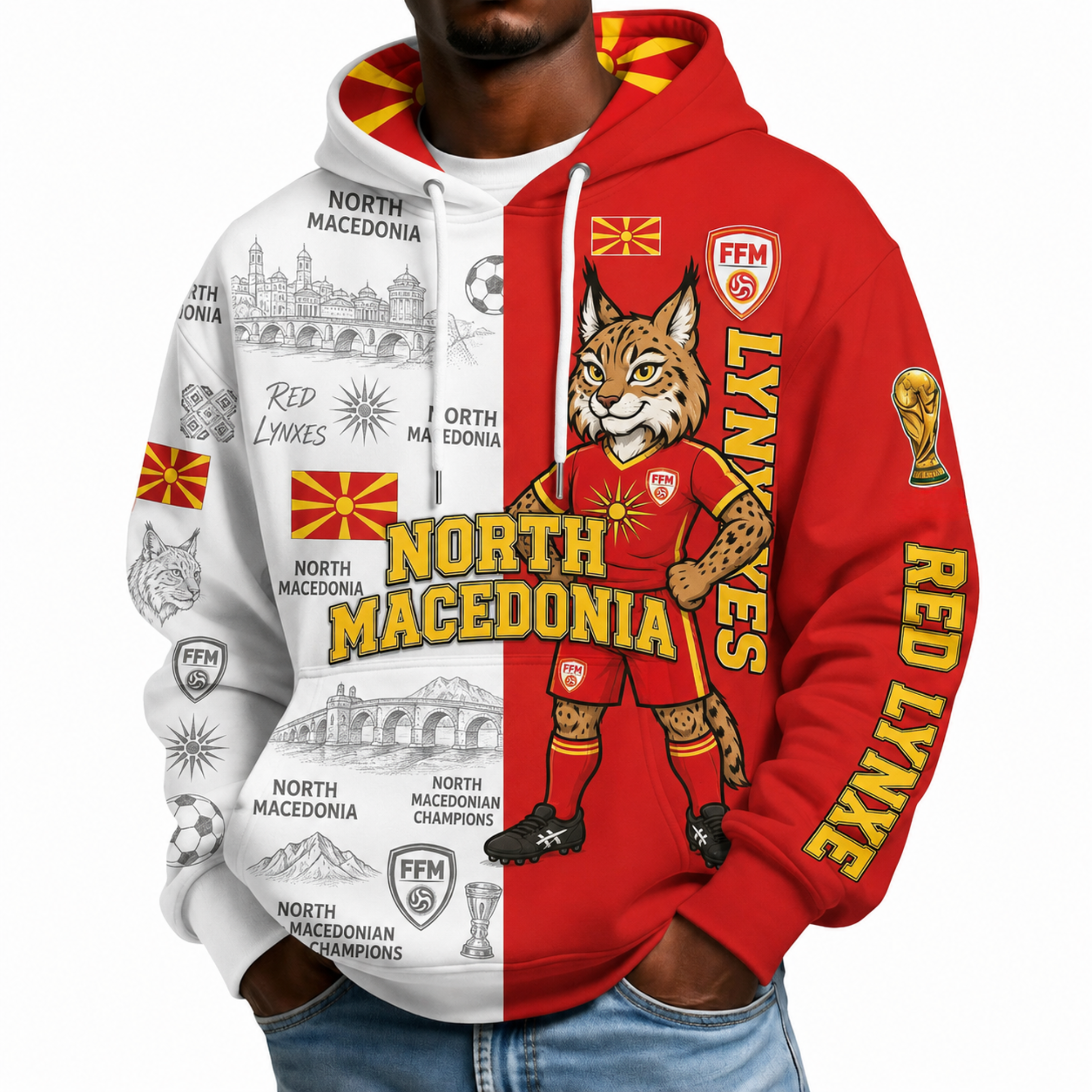 North Macedonia Football Themed All Over Printed Hoodie