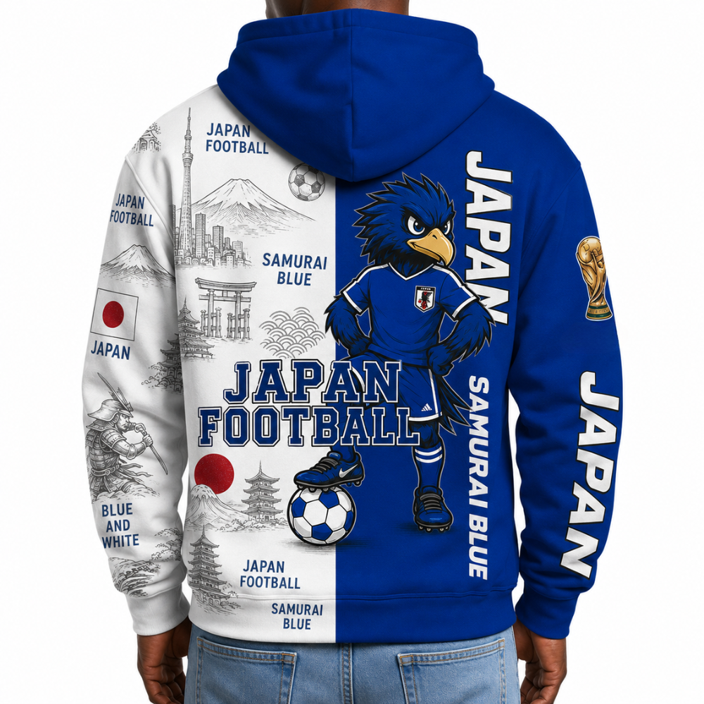 Japan Football Themed All Over Printed Hoodie