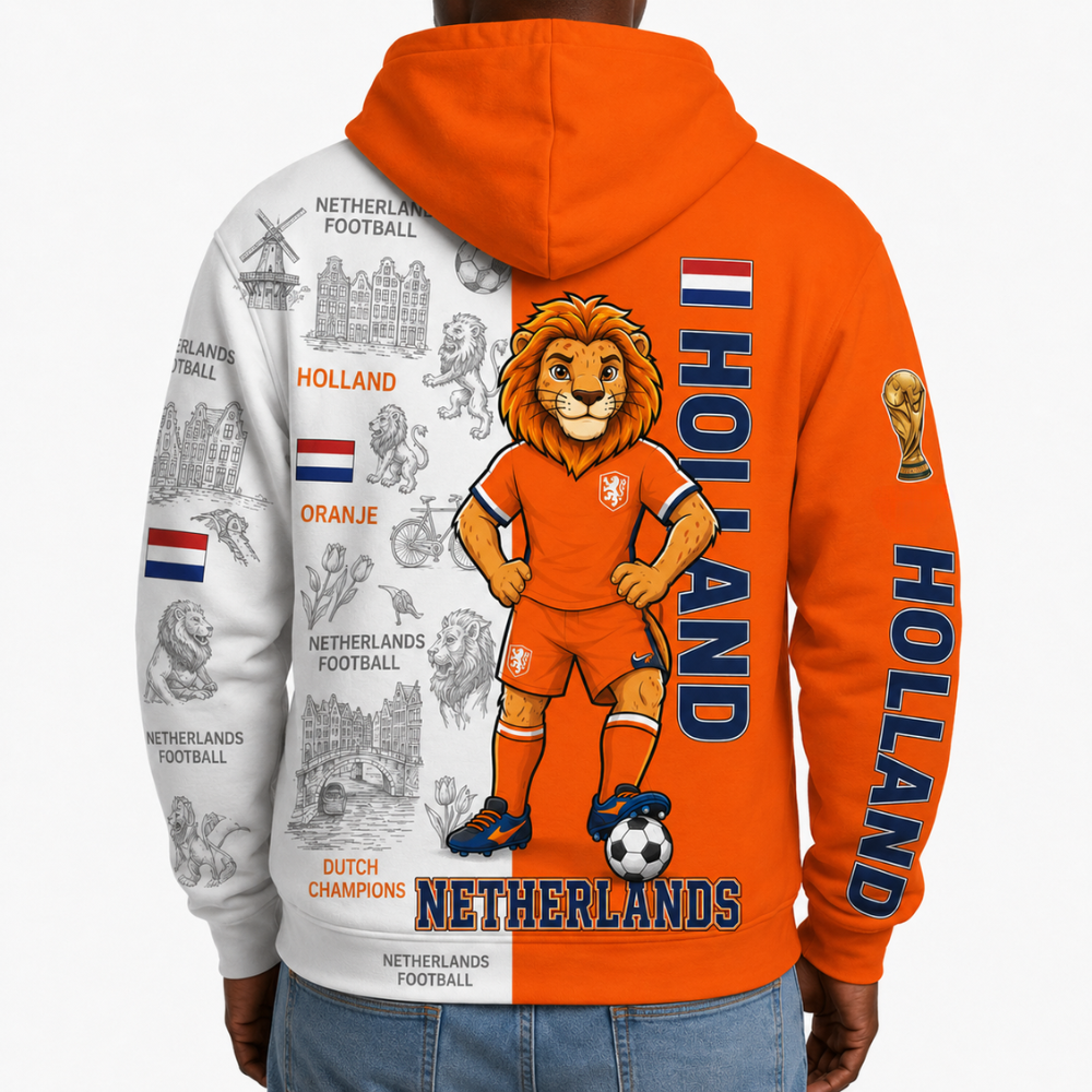 Netherlands Football Themed All Over Printed Hoodie