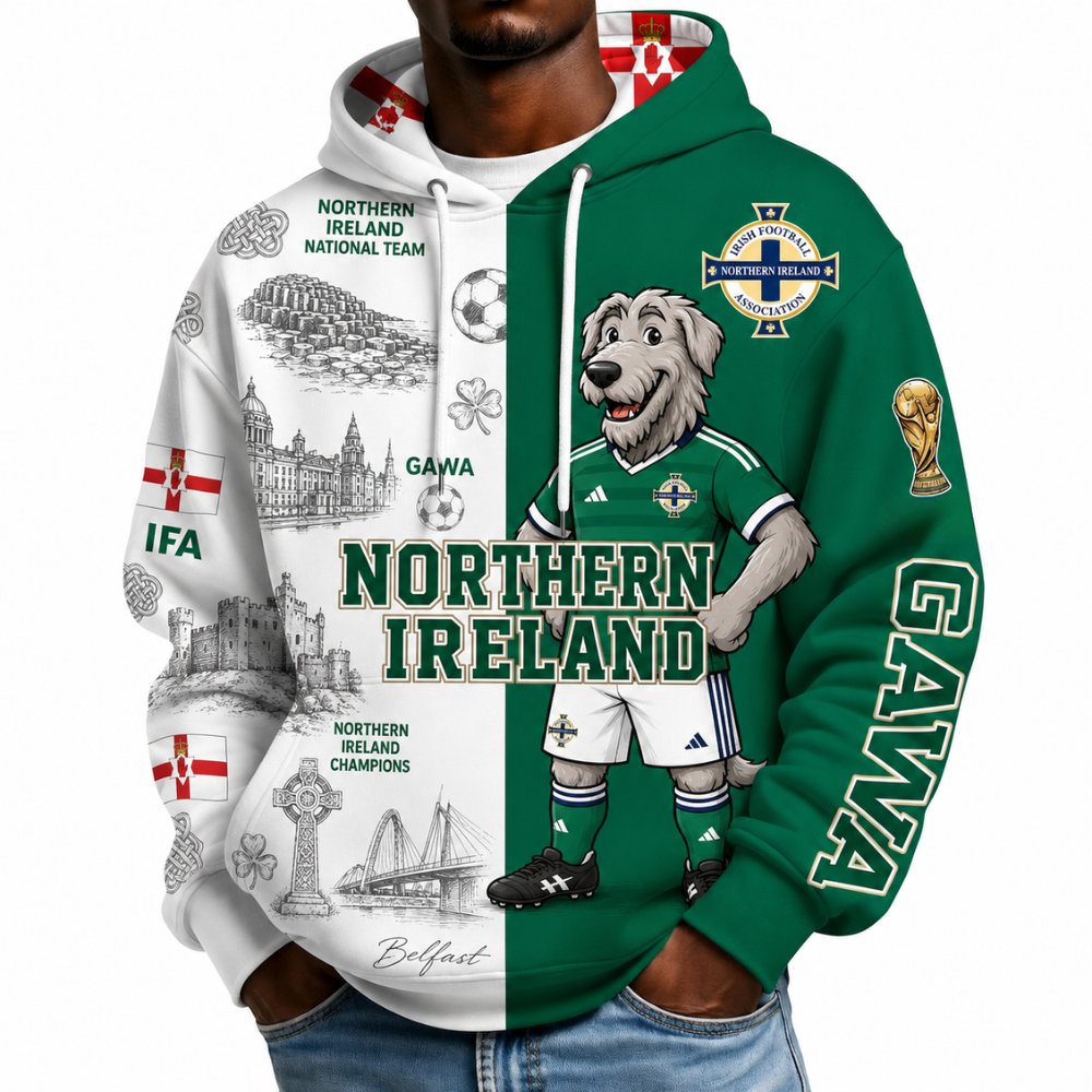 Northern Ireland Football Themed All Over Printed Hoodie