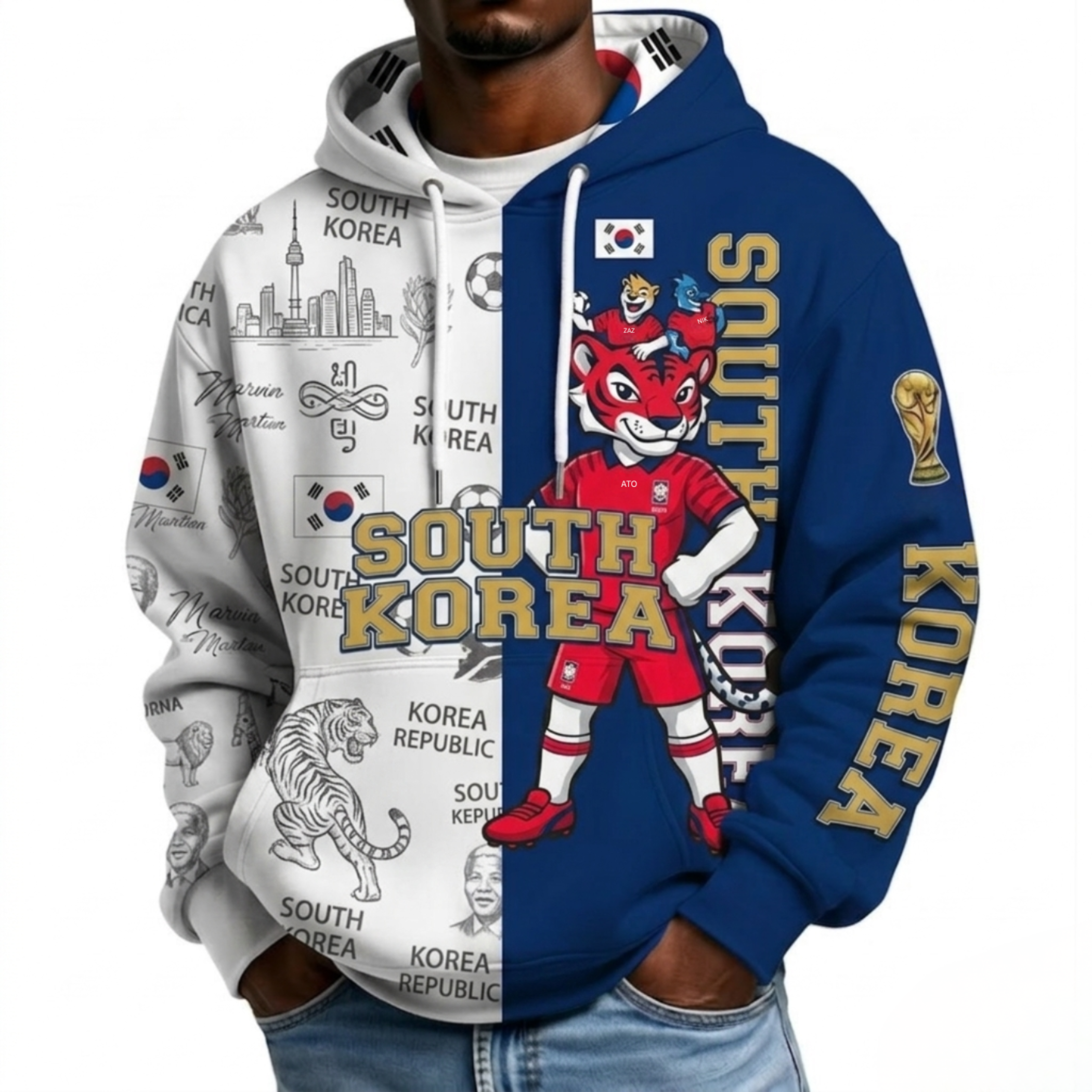 South Korea Football Themed All Over Printed Hoodie