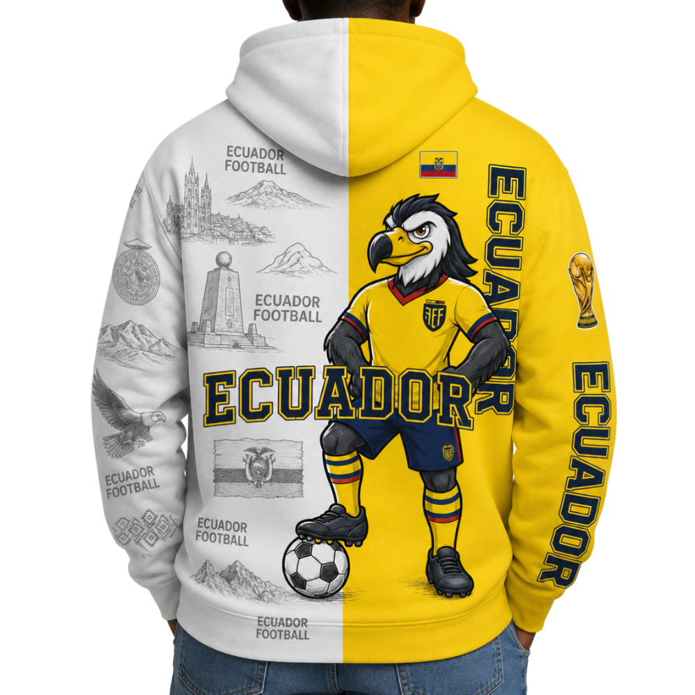 Ecuador Football Themed All Over Printed Hoodie