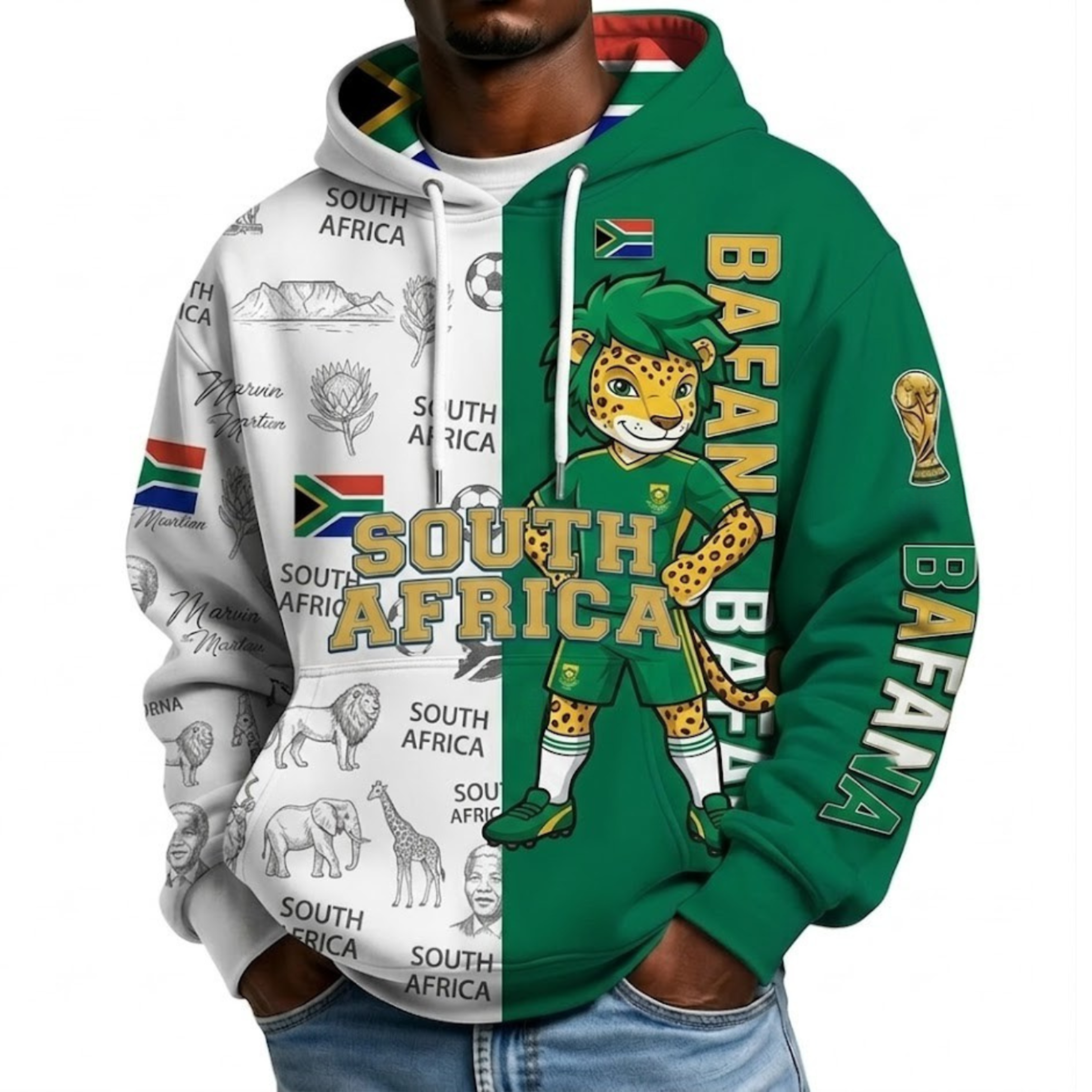South Africa Football Themed All Over Printed Hoodie