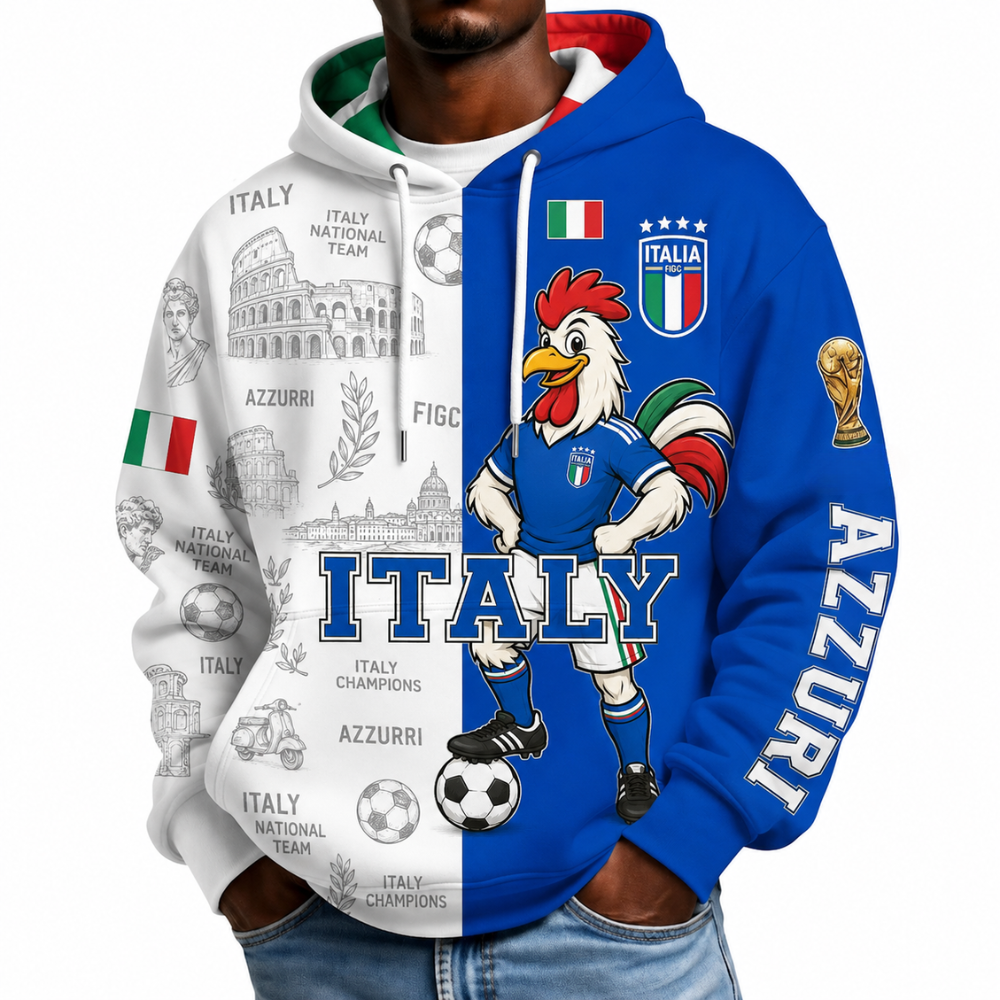 Italy Football Themed All Over Printed Hoodie