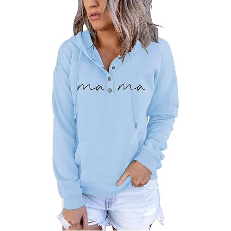Mama Letter Print Sweatshirt Blue