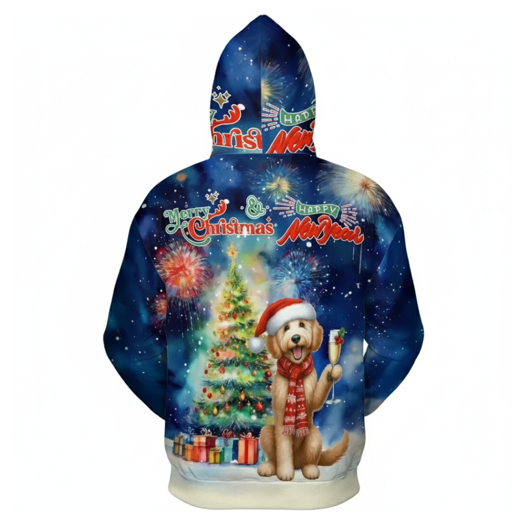 Allover Christmas Dog Print Hoodie