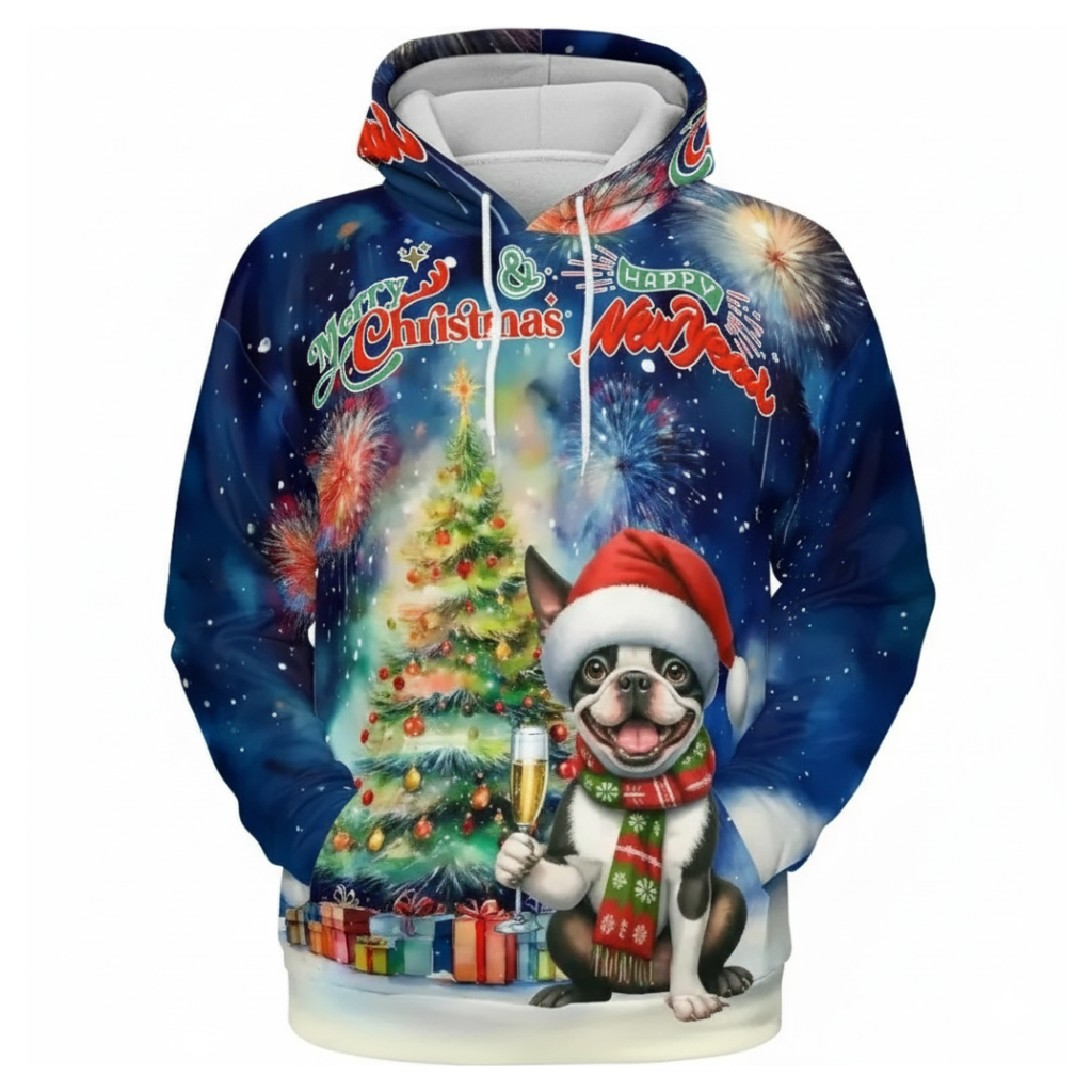 Allover Christmas Dog Print Hoodie