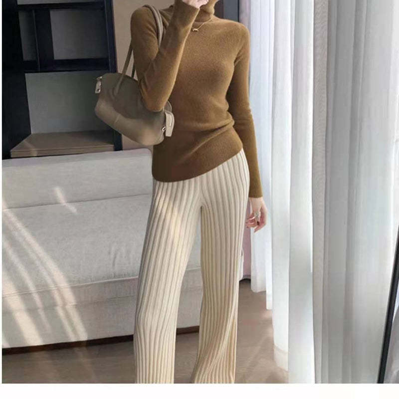 Knitted Wide-Leg High-Waist Pants-Soco Hoodie