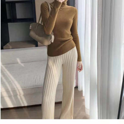 Knitted Wide-Leg High-Waist Pants-Soco Hoodie