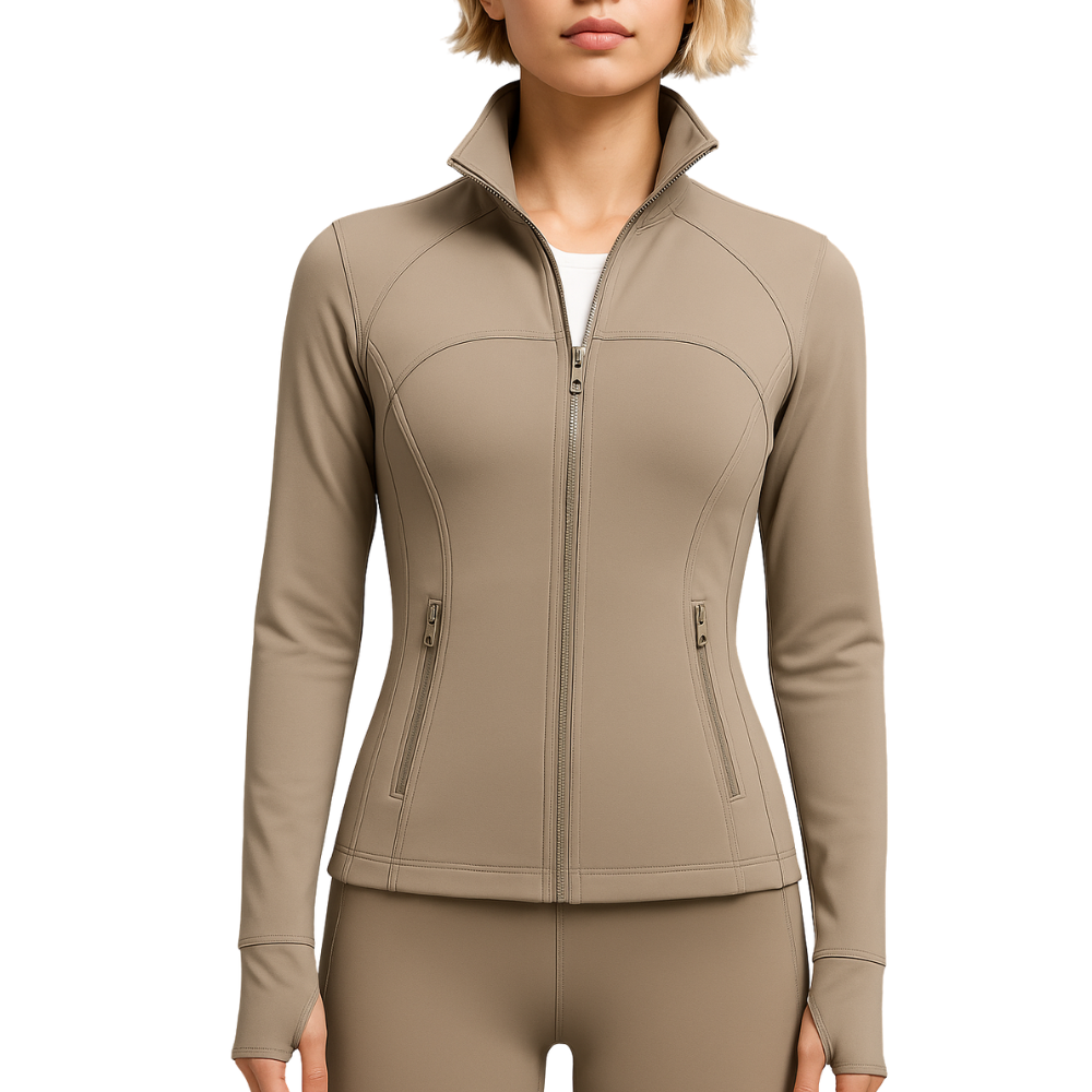 Athletic Zip Jacket With Sculpted Silhouette Khaki