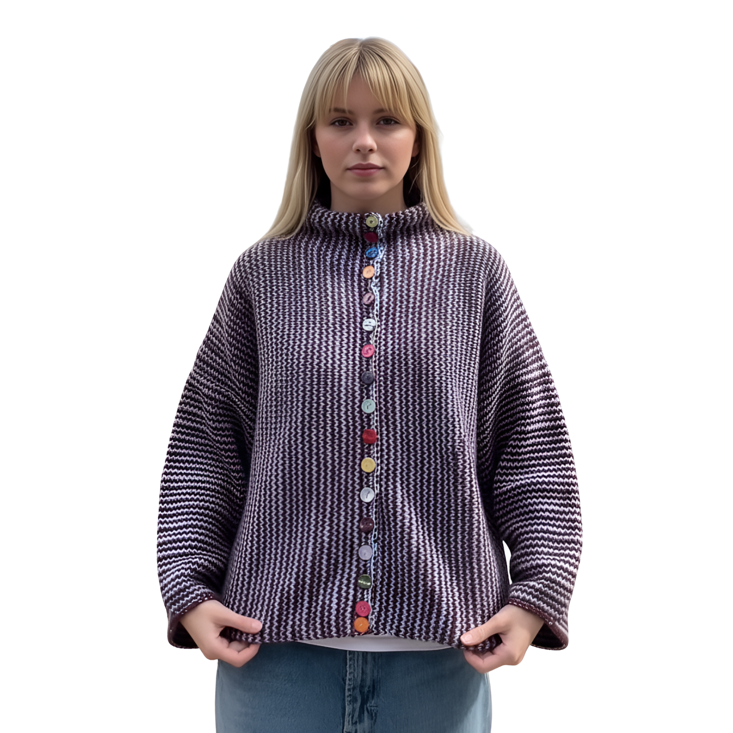 Stylish Gem Design Button Cardigan For Women