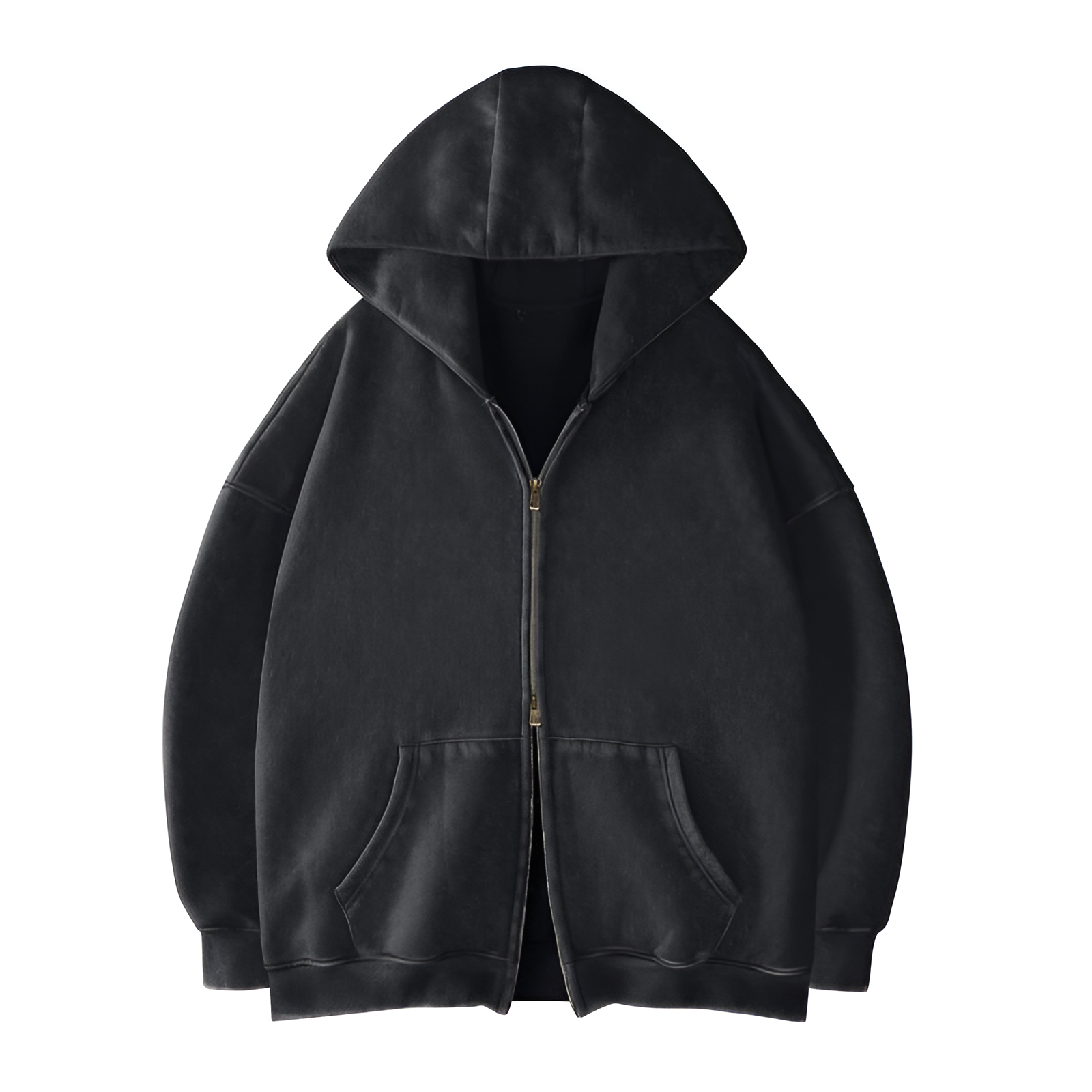 Oversized Long Sleeve Pullover Hoodie With Acid Wash Finish And Double Zipper