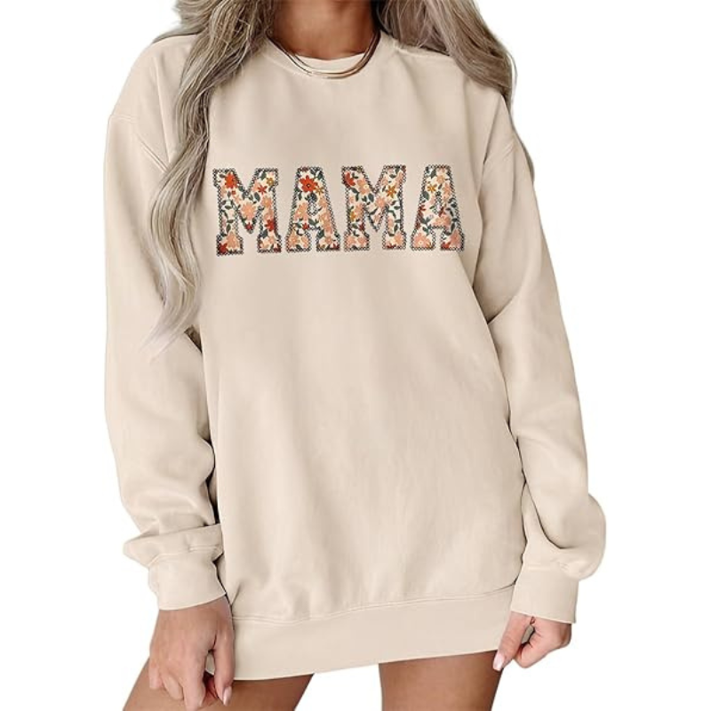 Floral Mama Printed Sweatshirt Beige