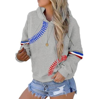 Baseball Stitch Print Pullover Sweatshirt Patriotic Baseball Sweatshirt
