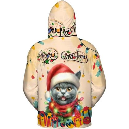 Christmas Cat Twinkling Lights All Over Print 3D Hoodie