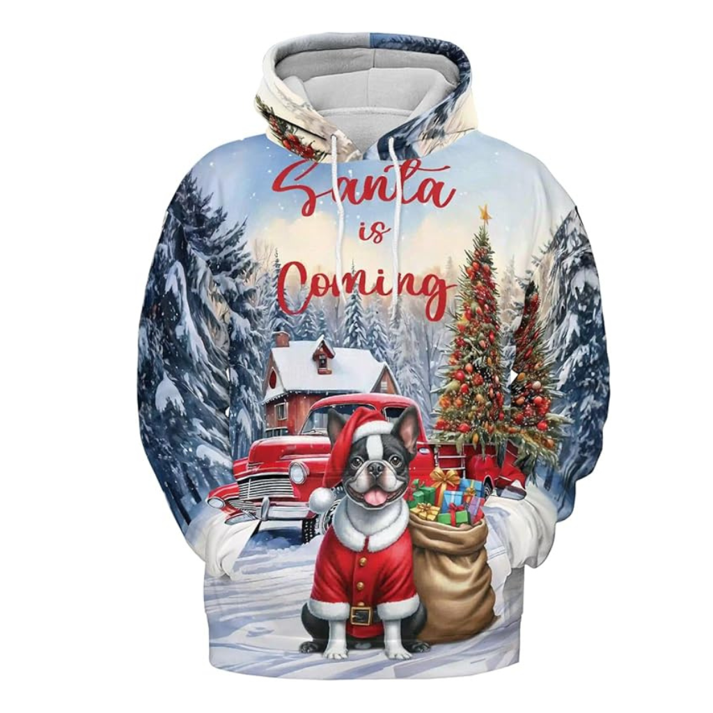 Christmas Santa Dog Truck Tree All Over Print 3D Zip Hoodie