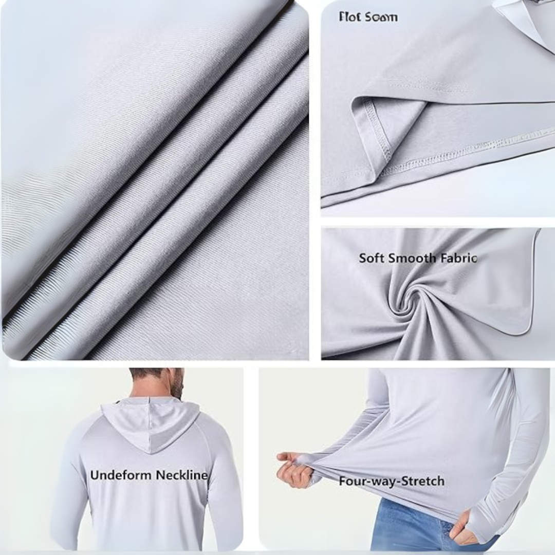 Men UPF 50 Long Sleeve Sun Protection Hoodie Athletic Fishing Shirt with UV Shield and Rash Guard Design