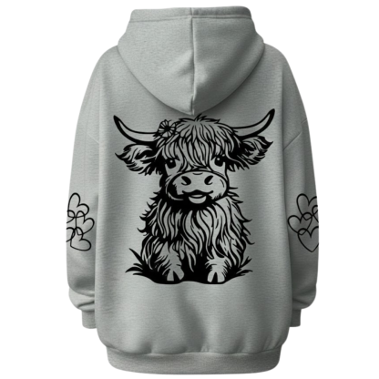 Oversized Highland Cow Print Hoodie For Women