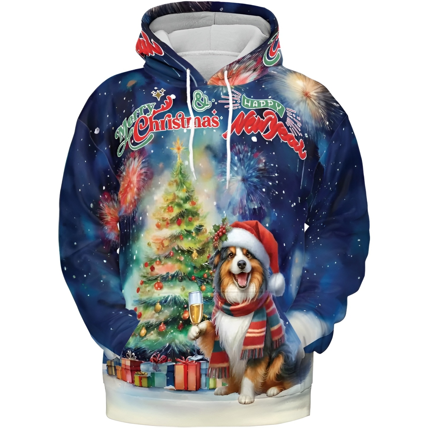 Christmas New Year Santa Dog Holiday Hoodie