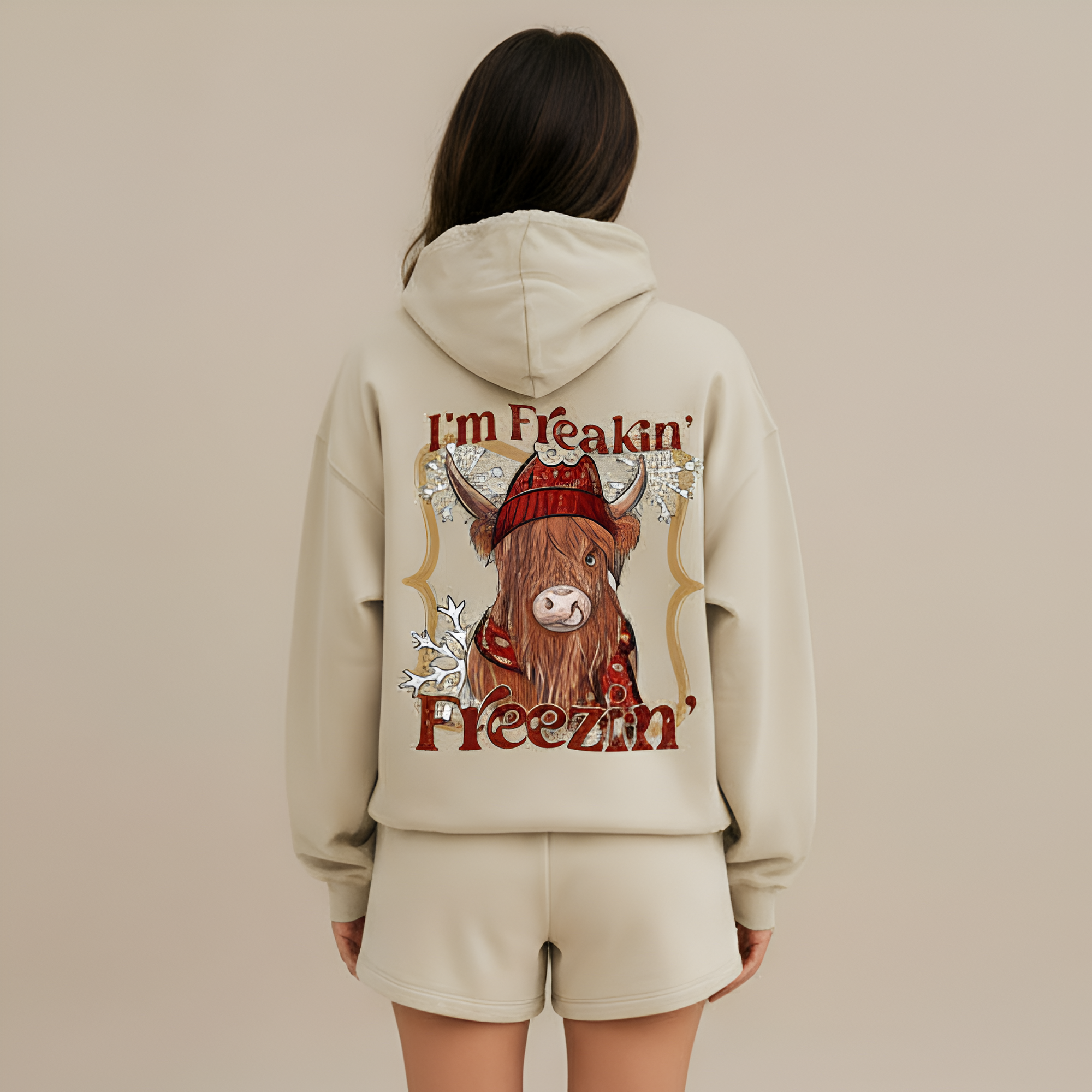 Highland Cow Print Polyester Hoodie Sweatshirt