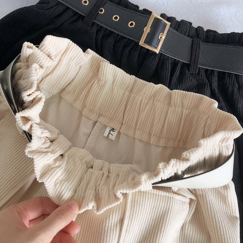 Women Corduroy Casual Straight Shorts With Belt-Soco Hoodie