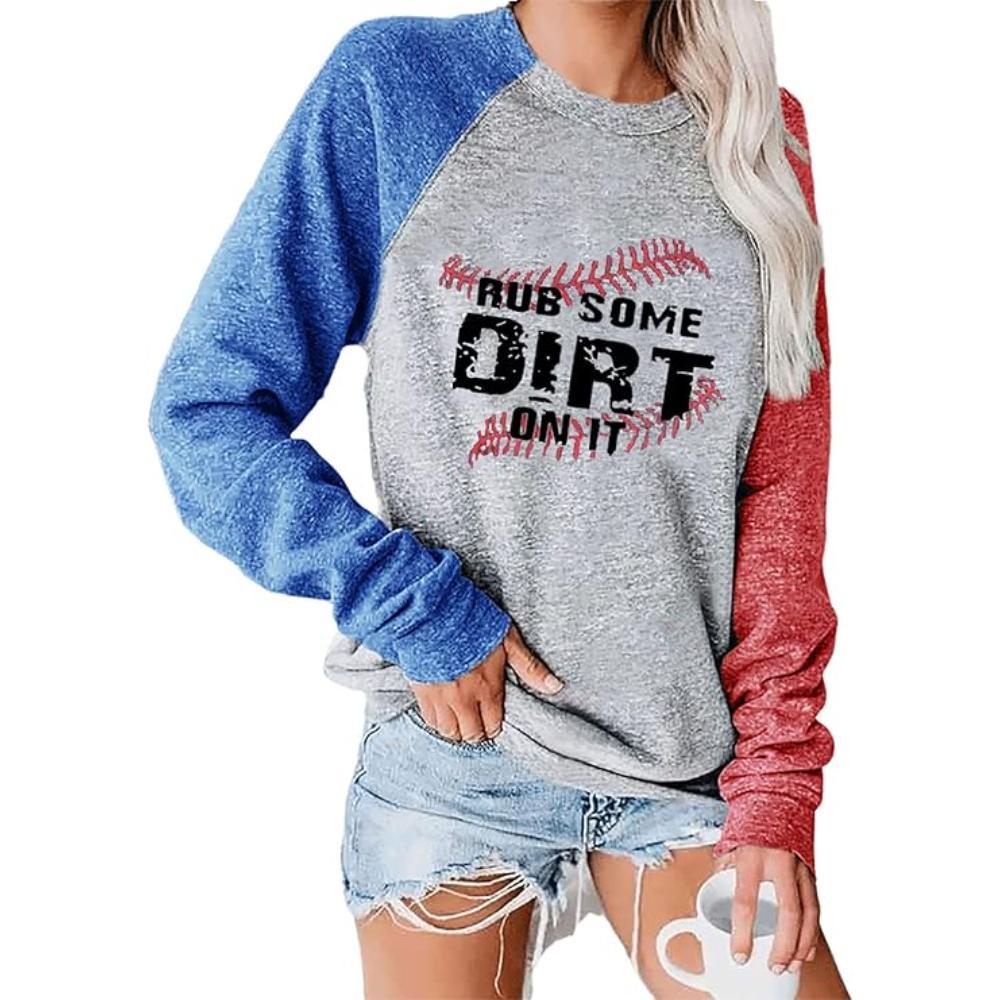 Baseball Stitch Print Pullover Sweatshirt Dirt Don't Hurt Printed Sweatshirt